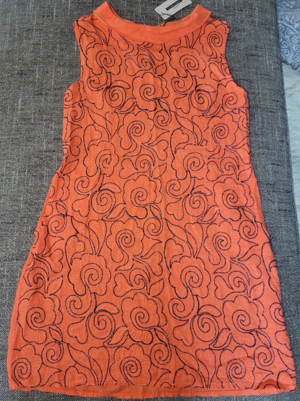 Lungo L'Arno Italy 100% Linen Embroidered Shift Dress Orange XL NWT